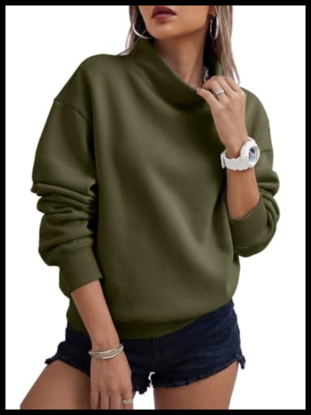 Womens Mock Neck Pullover Sweatshirt Oversized Fleece Lined Fall Top
